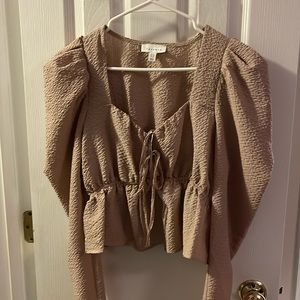 Topshop beige puff shoulder top- Size 10